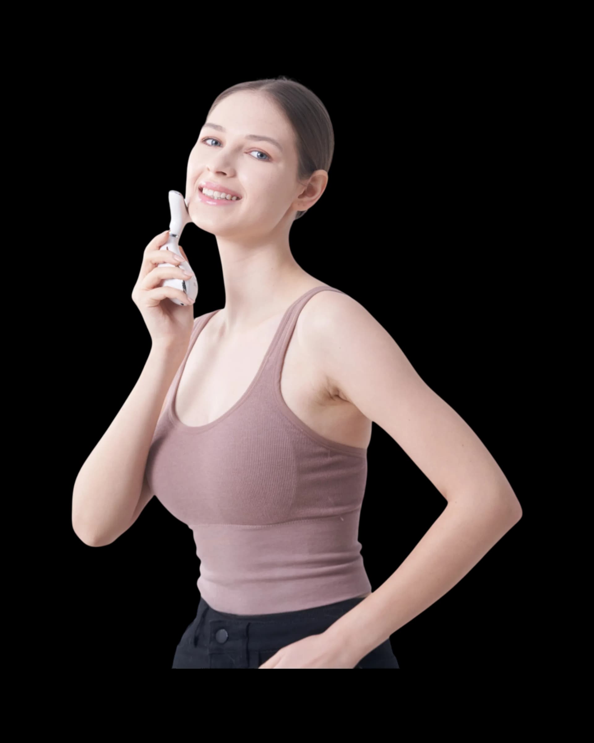 Woman using Viminto professional LED red light therapy face mask for anti-aging skin treatment at home